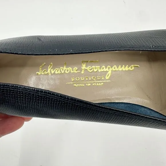 Salvatore Ferragamo Womens Shoes 8.5 Black Leather Loafer Y2K 90s Gold Hardware