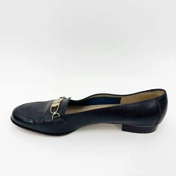 Salvatore Ferragamo Womens Shoes 8.5 Black Leather Loafer Y2K 90s Gold Hardware