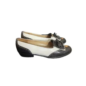 Salvatore Ferragamo Womens 5.5B Spectator Leather Loafers Shoes Black White