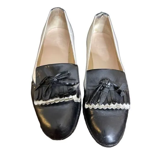 Salvatore Ferragamo Womens 5.5B Spectator Leather Loafers Shoes Black White