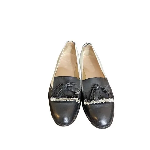 Salvatore Ferragamo Womens 5.5B Spectator Leather Loafers Shoes Black White