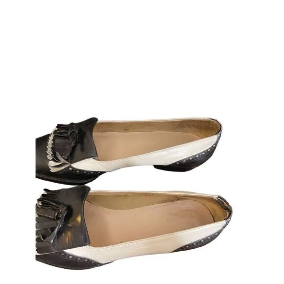 Salvatore Ferragamo Womens 5.5B Spectator Leather Loafers Shoes Black White
