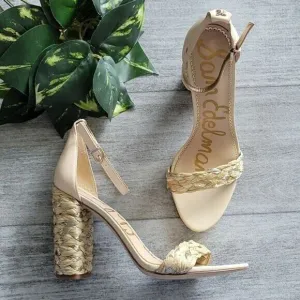 Sam Edelman Beige Yoana Woven Trim Open Toe Heeled Sandals NEW Women's 9.5