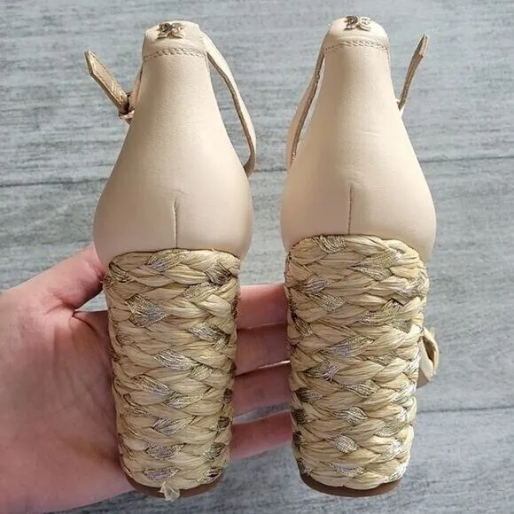 Sam Edelman Beige Yoana Woven Trim Open Toe Heeled Sandals NEW Women's 9.5