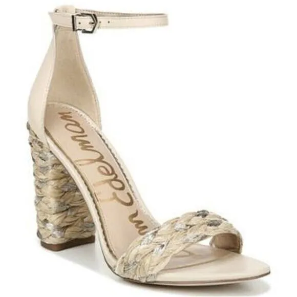 Sam Edelman Beige Yoana Woven Trim Open Toe Heeled Sandals NEW Women's 9.5