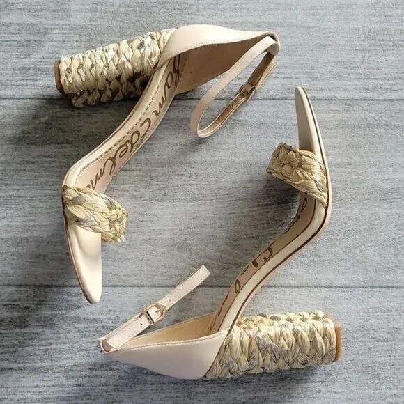 Sam Edelman Beige Yoana Woven Trim Open Toe Heeled Sandals NEW Women's 9.5