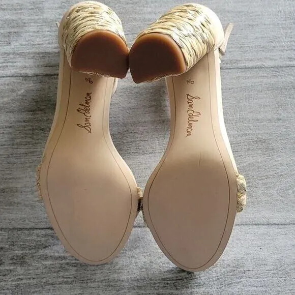 Sam Edelman Beige Yoana Woven Trim Open Toe Heeled Sandals NEW Women's 9.5