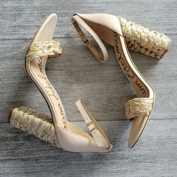 Sam Edelman Beige Yoana Woven Trim Open Toe Heeled Sandals NEW Women's 9.5