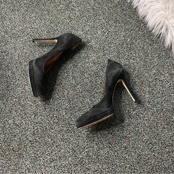 SAM EDELMAN Black Pointed Toe Suede Platform Stiletto Heels Leather Shoes Sz 7