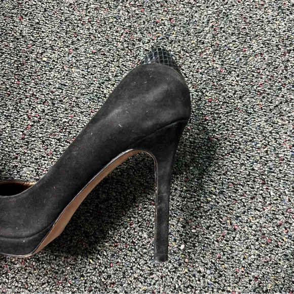 SAM EDELMAN Black Pointed Toe Suede Platform Stiletto Heels Leather Shoes Sz 7