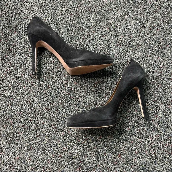 SAM EDELMAN Black Pointed Toe Suede Platform Stiletto Heels Leather Shoes Sz 7