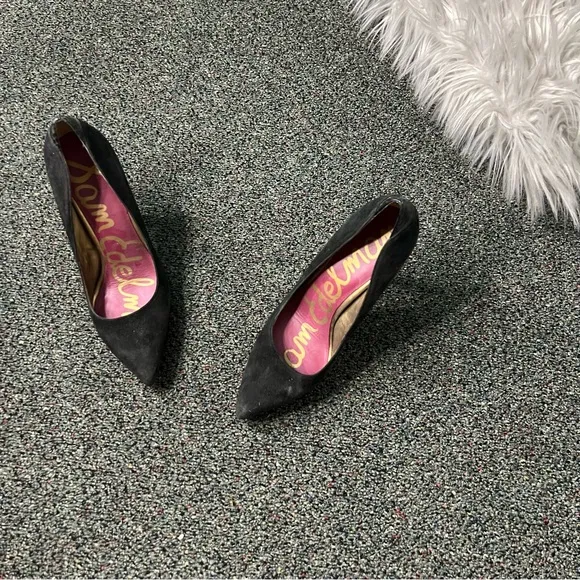 SAM EDELMAN Black Pointed Toe Suede Platform Stiletto Heels Leather Shoes Sz 7