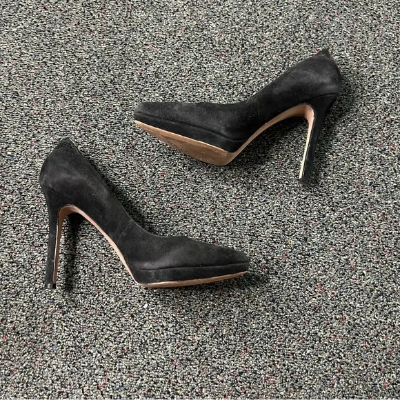 SAM EDELMAN Black Pointed Toe Suede Platform Stiletto Heels Leather Shoes Sz 7