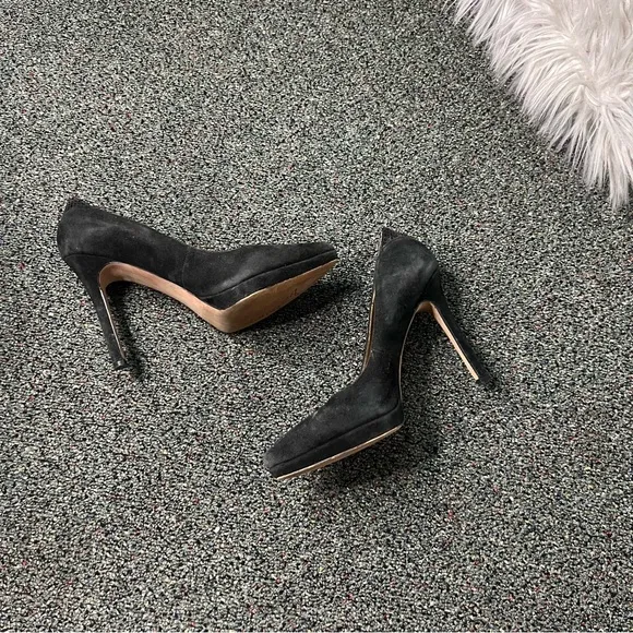 SAM EDELMAN Black Pointed Toe Suede Platform Stiletto Heels Leather Shoes Sz 7
