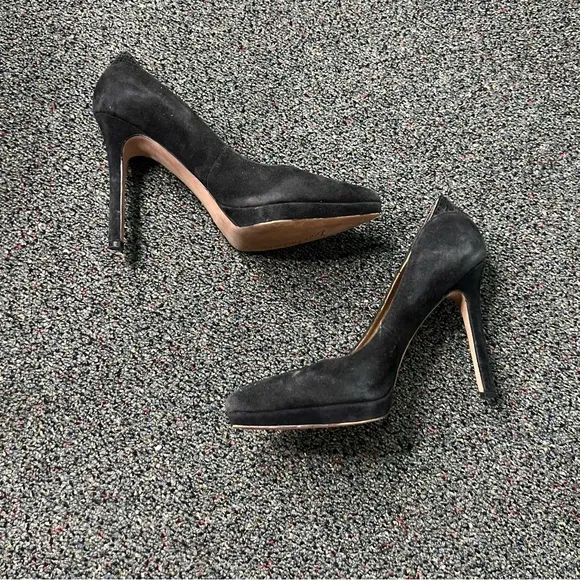 SAM EDELMAN Black Pointed Toe Suede Platform Stiletto Heels Leather Shoes Sz 7