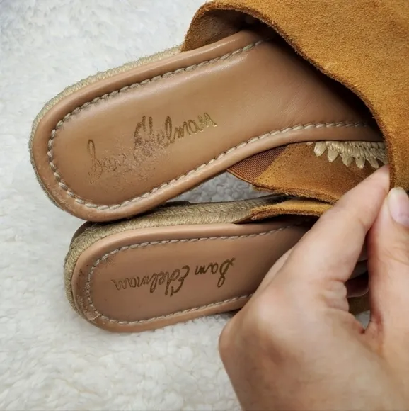 Sam Edelman Brown Leather Suede Espadrille Woven Mule Slide Sandals