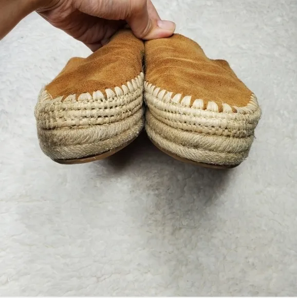 Sam Edelman Brown Leather Suede Espadrille Woven Mule Slide Sandals