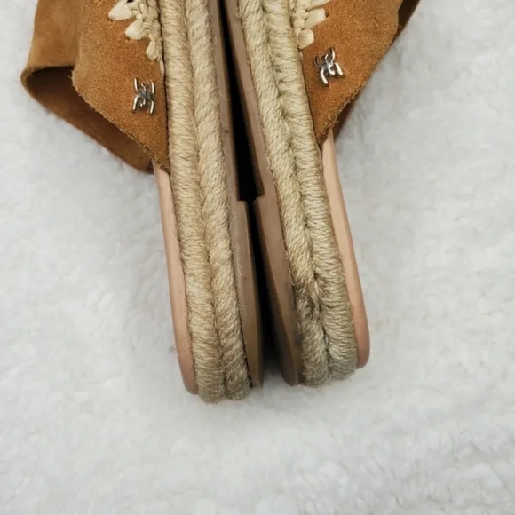 Sam Edelman Brown Leather Suede Espadrille Woven Mule Slide Sandals