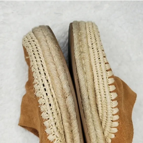 Sam Edelman Brown Leather Suede Espadrille Woven Mule Slide Sandals