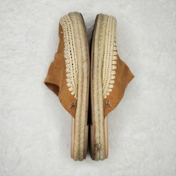 Sam Edelman Brown Leather Suede Espadrille Woven Mule Slide Sandals