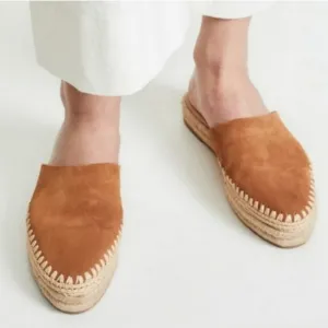 Sam Edelman Brown Leather Suede Espadrille Woven Mule Slide Sandals