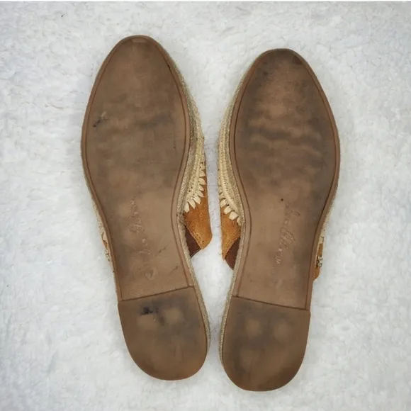Sam Edelman Brown Leather Suede Espadrille Woven Mule Slide Sandals