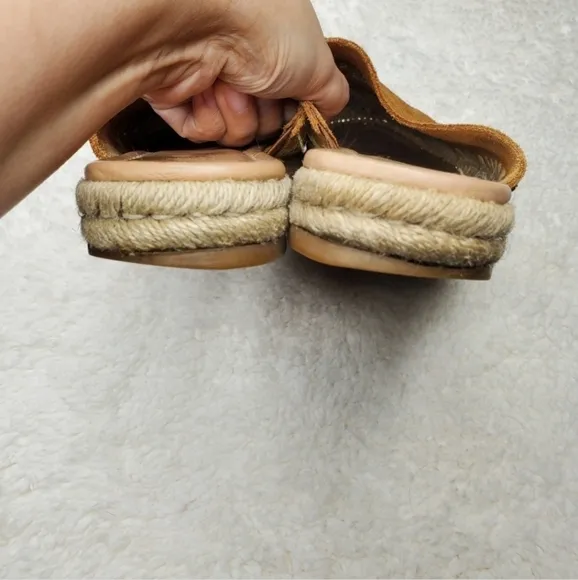 Sam Edelman Brown Leather Suede Espadrille Woven Mule Slide Sandals