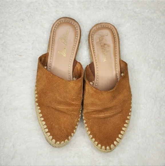 Sam Edelman Brown Leather Suede Espadrille Woven Mule Slide Sandals