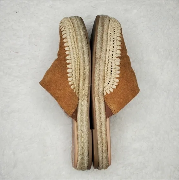 Sam Edelman Brown Leather Suede Espadrille Woven Mule Slide Sandals