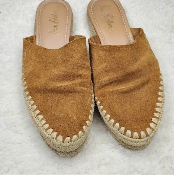 Sam Edelman Brown Leather Suede Espadrille Woven Mule Slide Sandals