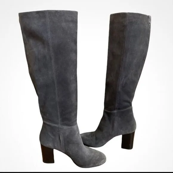 Sam Edelman Caprise Gray Suede Pull On Heeled Knee High Boots Size 8.5M
