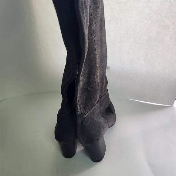 Sam Edelman Caprise Gray Suede Pull On Heeled Knee High Boots Size 8.5M