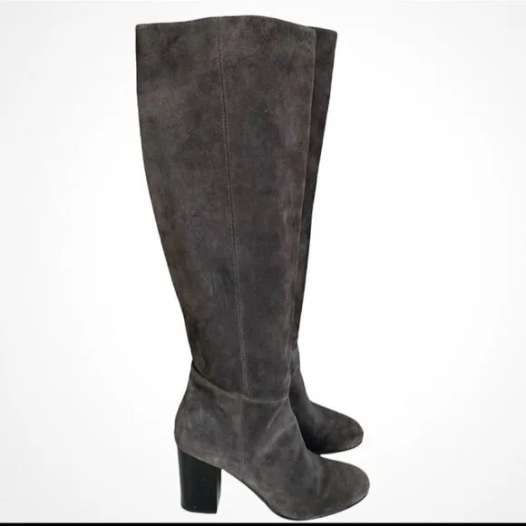 Sam Edelman Caprise Gray Suede Pull On Heeled Knee High Boots Size 8.5M