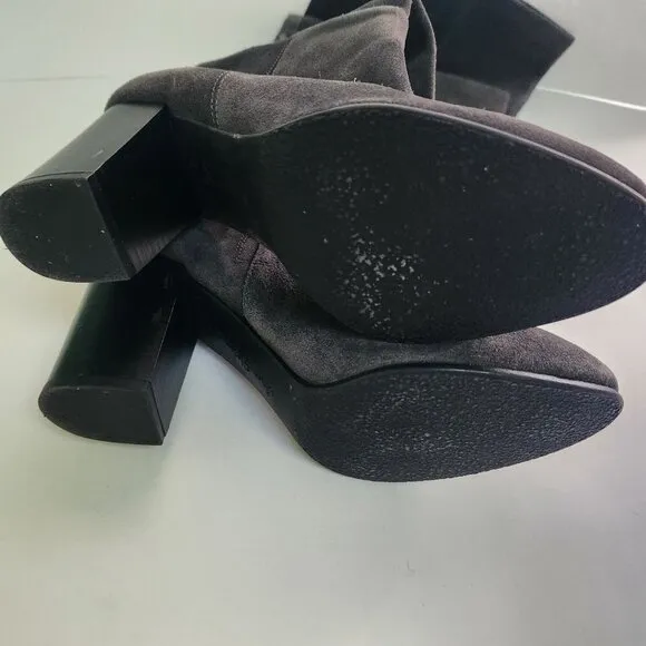 Sam Edelman Caprise Gray Suede Pull On Heeled Knee High Boots Size 8.5M