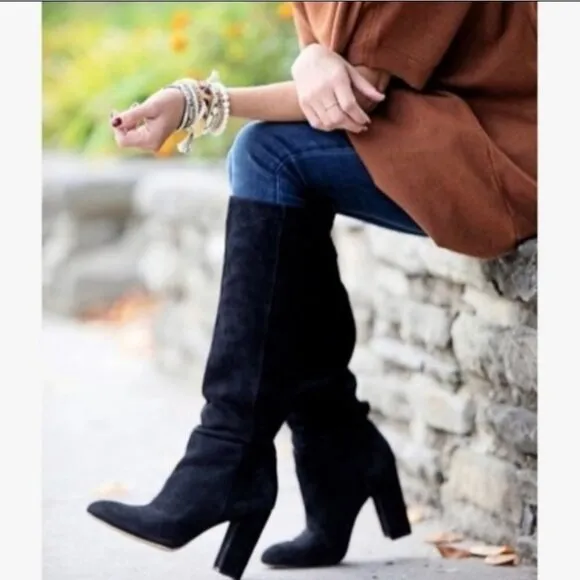 Sam Edelman Caprise Gray Suede Pull On Heeled Knee High Boots Size 8.5M