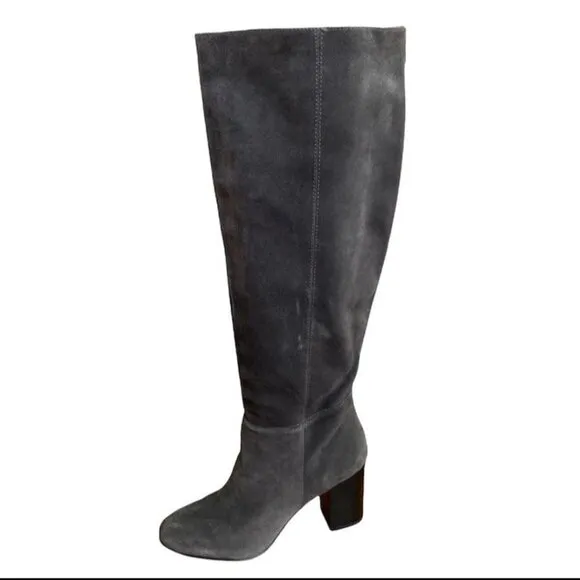 Sam Edelman Caprise Gray Suede Pull On Heeled Knee High Boots Size 8.5M