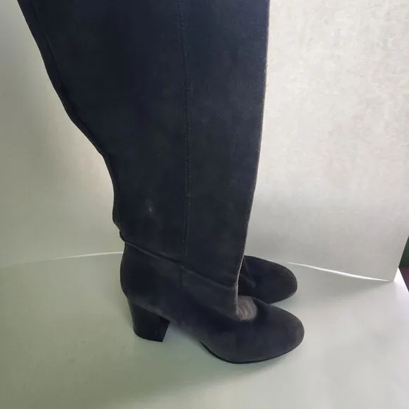 Sam Edelman Caprise Gray Suede Pull On Heeled Knee High Boots Size 8.5M