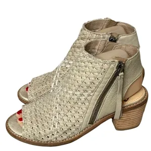 Sam Edelman Cooper Woven Leather Peep Toe Sandals Size 6.5 Block Heel