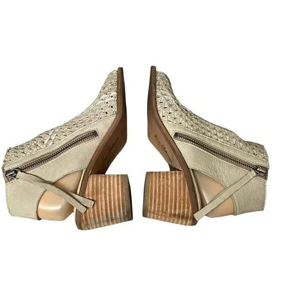 Sam Edelman Cooper Woven Leather Peep Toe Sandals Size 6.5 Block Heel