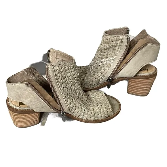 Sam Edelman Cooper Woven Leather Peep Toe Sandals Size 6.5 Block Heel