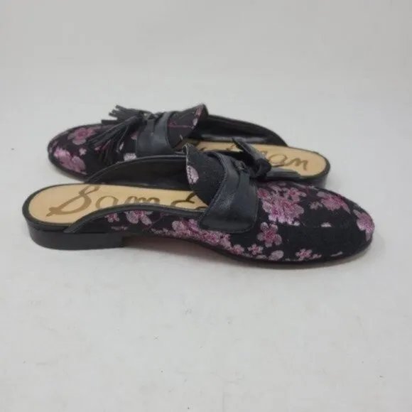 Sam Edelman | Leather Paris Jacquard Floral Cherry Blossom Mules Black Pink