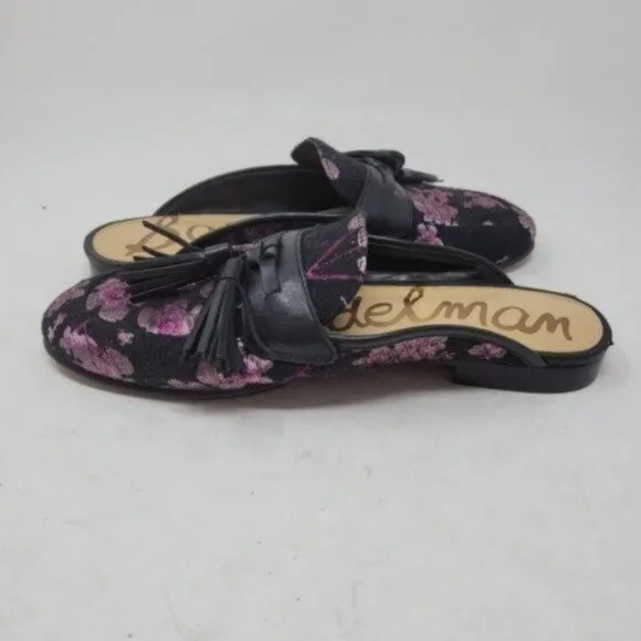 Sam Edelman | Leather Paris Jacquard Floral Cherry Blossom Mules Black Pink