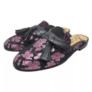 Sam Edelman | Leather Paris Jacquard Floral Cherry Blossom Mules Black Pink