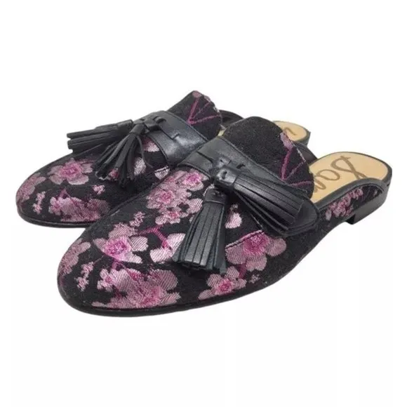 Sam Edelman | Leather Paris Jacquard Floral Cherry Blossom Mules Black Pink