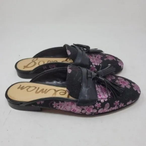 Sam Edelman | Leather Paris Jacquard Floral Cherry Blossom Mules Black Pink