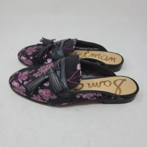 Sam Edelman | Leather Paris Jacquard Floral Cherry Blossom Mules Black Pink