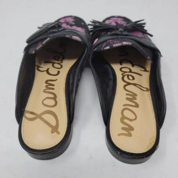 Sam Edelman | Leather Paris Jacquard Floral Cherry Blossom Mules Black Pink