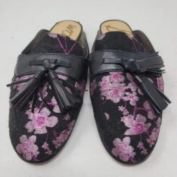 Sam Edelman | Leather Paris Jacquard Floral Cherry Blossom Mules Black Pink