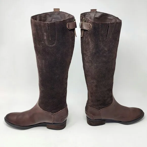 Sam Edelman Riding Boots Women 6M Pembrooke Brown Leather &amp; Suede Full Zip
