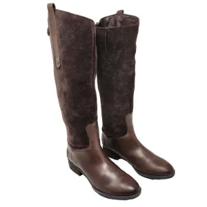 Sam Edelman Riding Boots Women 6M Pembrooke Brown Leather &amp; Suede Full Zip